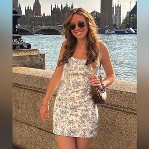 Christian Lacroix White and Blue Floral Dress